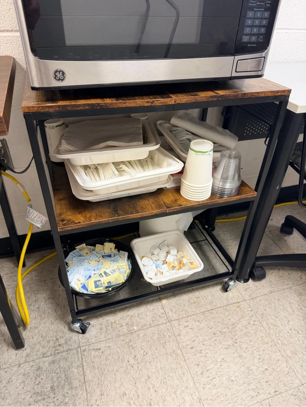New Coffee or Microwave CART Black 3-Tier Metal Wood like Top NEW in Box